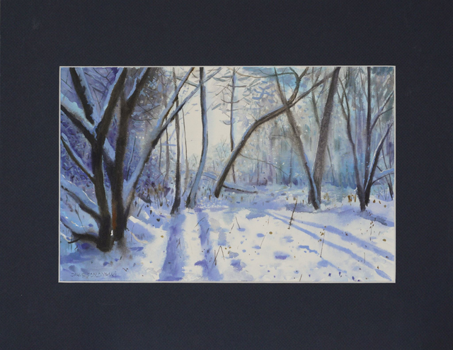 Zima, 40x50 (25x38) akwarela 2025 oprawiona