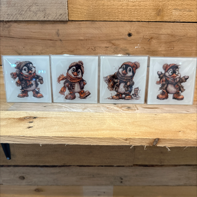 Glass Cheeky Penguin Coaster 