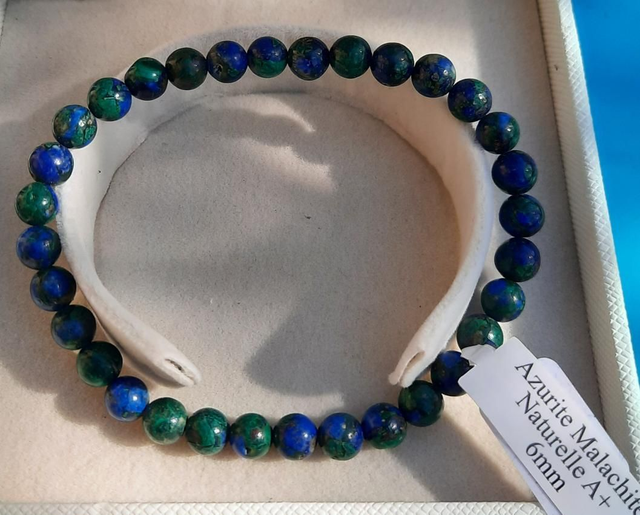 Bracelet boule 6mm Azurite Malachite naturelle A+