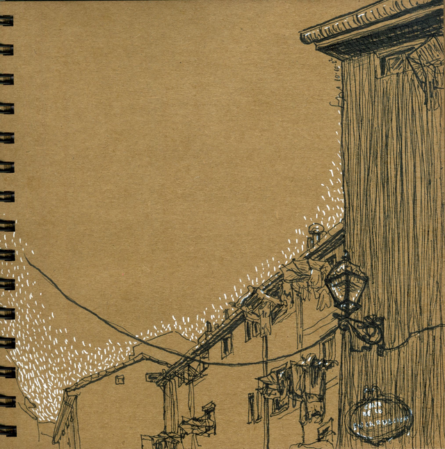 Dibujo edificios en la calle Encarnación (Atxuri)