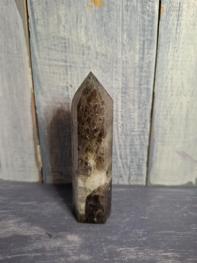 Green Tourmaline in Smoky Quartz Tower 