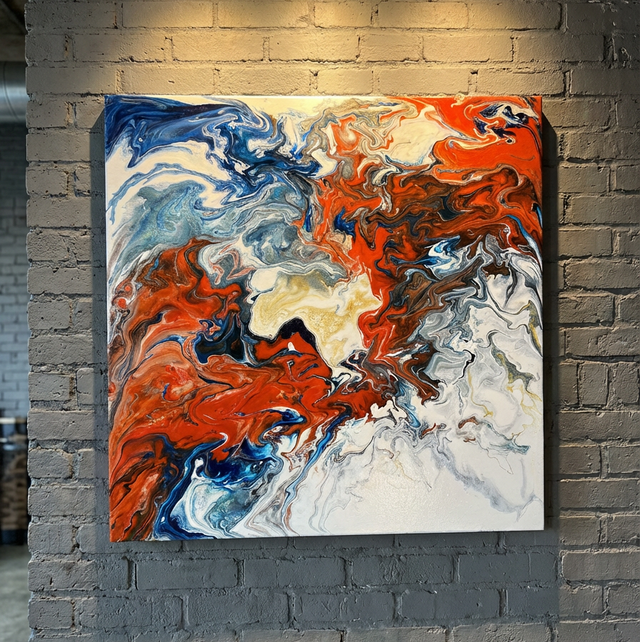 Hand Poured Acrylic Abstract Painting - 12x12 inch - POPOLS112