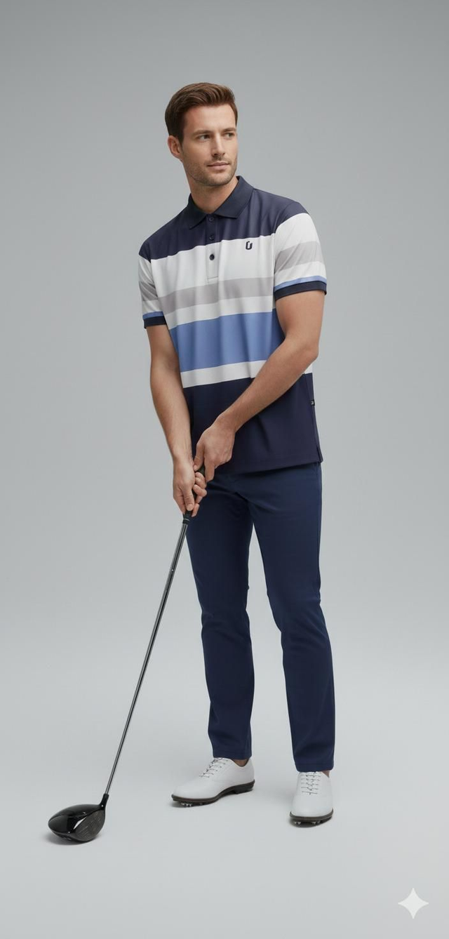 POLO - BLUE & WHITE STRIPE