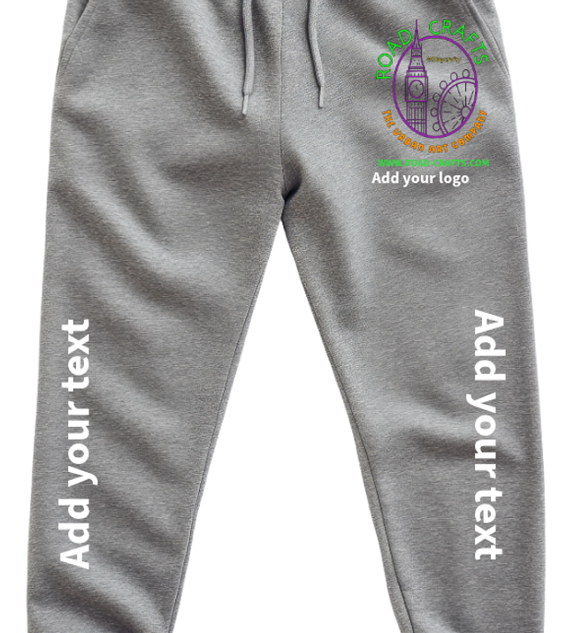 Customised jogging bottoms with text and logo