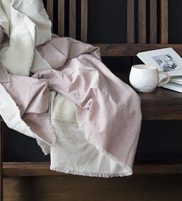 Cotton / Sheepskin-look Pink Throw