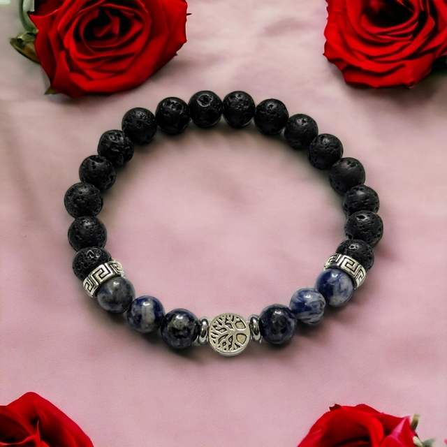Renaissance/Paix intérieure/ Bracelet en pierre de sodalite et pierre de lave 8mm