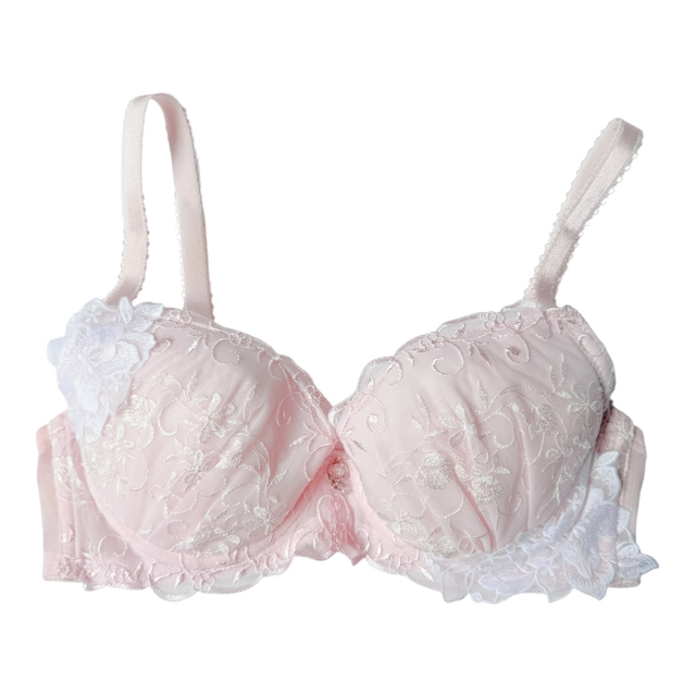 Pink floral appliqué embroidered Japanese Bra UK 32C  