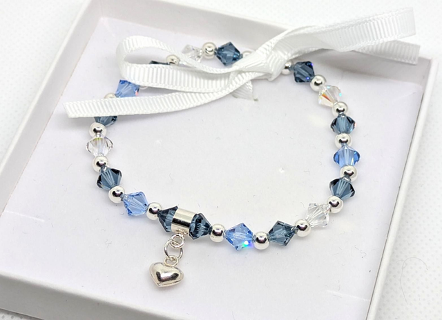 Crystal Bracelet with 925 Sterling Silver Puffed Heart Charm 
