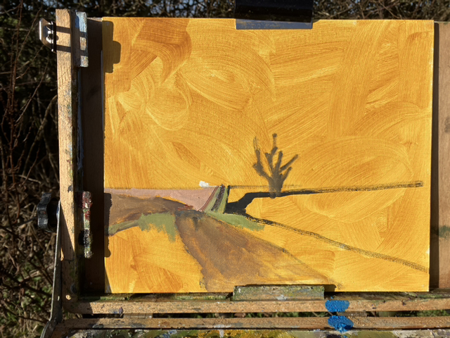 Ragworts on the Huggate Road 12x10 inch oil on canvas board.