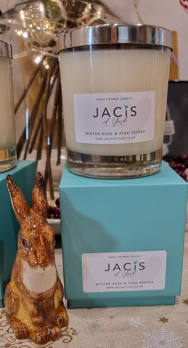 Jacis of York: Winter Rose &amp; Pink Pepper Scented Candle - Luxury Range