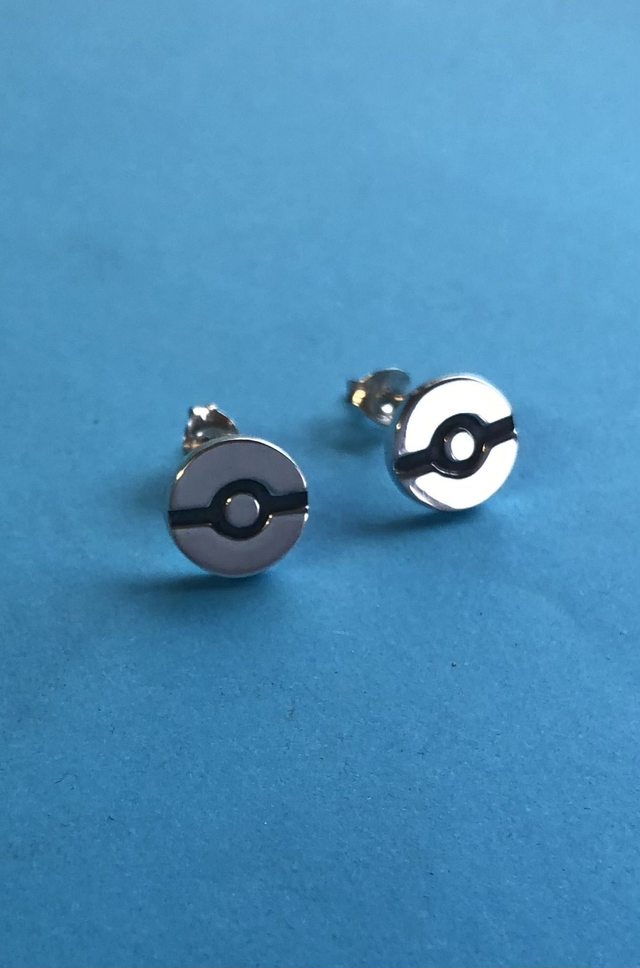 Pokemon ball stud earrings handmade Sterling Silver