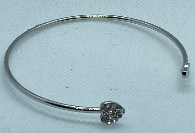 Crystal heart bangle in silver or gold tone
