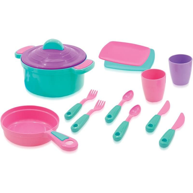 Brincando de Casinha Panelas e Talheres Rosa 13 peças - Maral