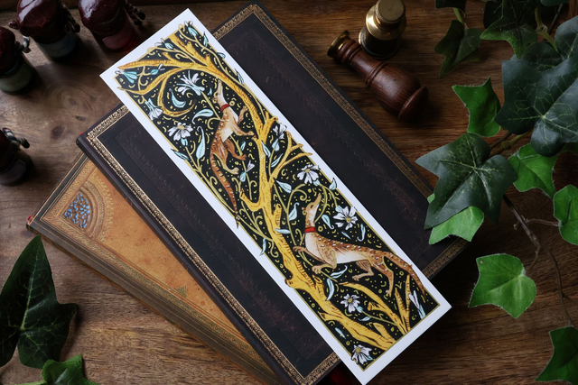 Marque-page médiéval belettes — Aquarelle &amp; dorure — Imprimés en France 