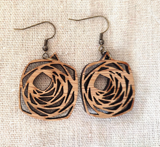E15 – Boucles d'oreilles artisanales en bois CANOPY 4 –  Style Bohème