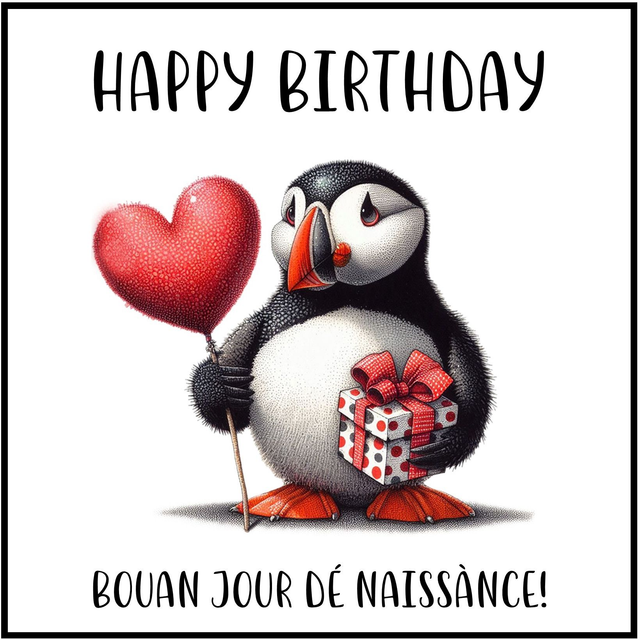 100 CARD - OCCASION BIRTHDAY PUFFIN  HEART