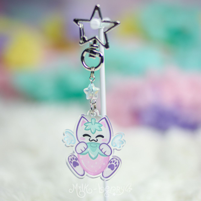 Porte-clé Chat Fraise Kawaii
