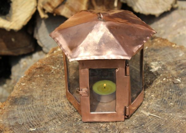 Handmade Copper Lantern – Hexagonal Candlelight for Rustic Indoor &amp; Outdoor Decor
