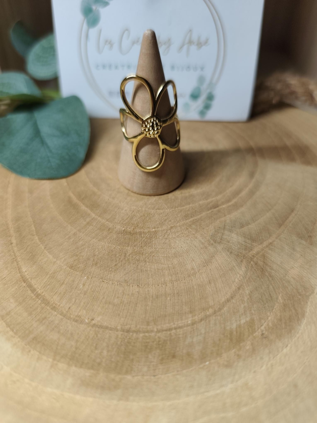 BAGUE FLEUR ACIER INOXY GOLD/ AJUSTABLE 0000601