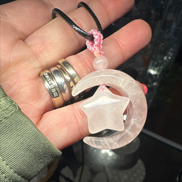 Rose Quartz Moon And Star Pendant 