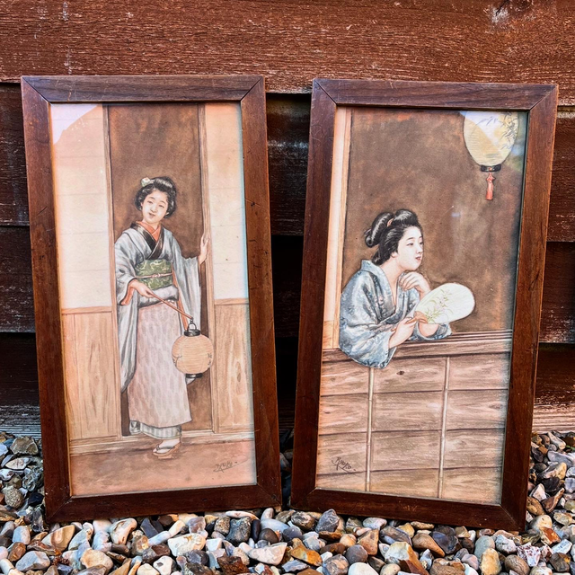 Pair Of Original Watercolour On Paper Portrait Paintings by Tsutaya Ryuko (1868-1933 Japan)