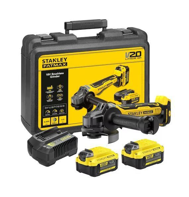 Kit de Mini-amoladora V20 + 2 Baterías 4,0Ah + Cargador + Maletín Stanley SFMCG700M2K-QW

