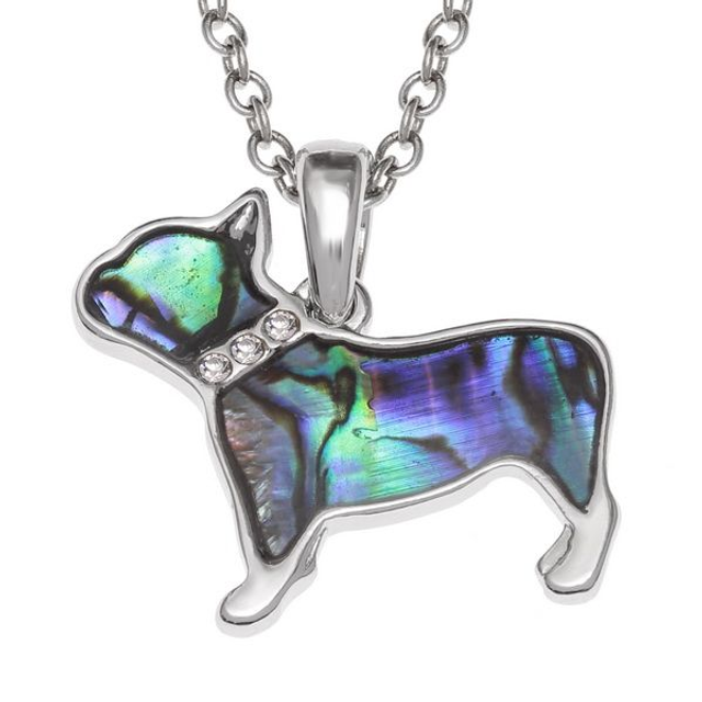 Abalone (Paua Shell) French Bulldog dog with glass stone collar pendant - 25mm