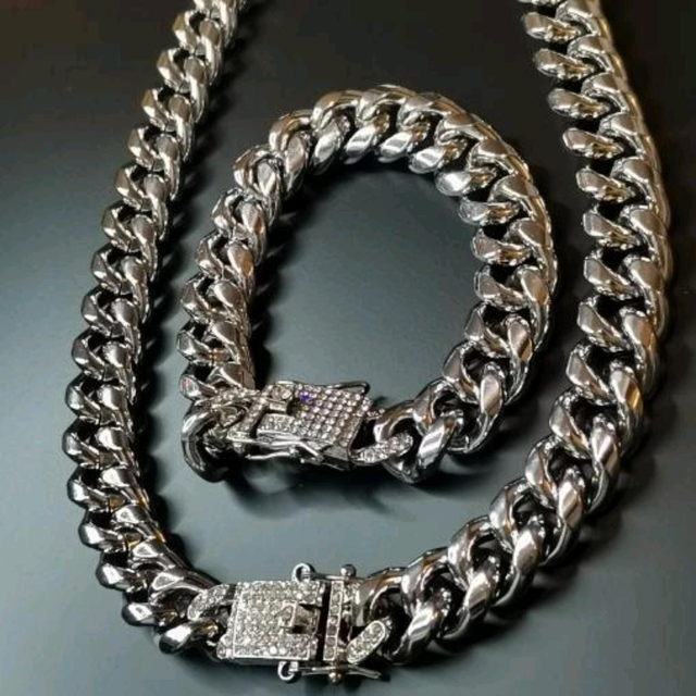 Parure de bijoux mixte en acier inoxydable argent