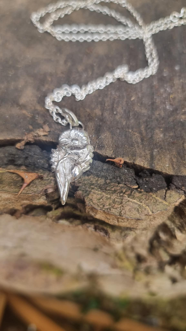  925 Silver cast Poppy with Silver Chain