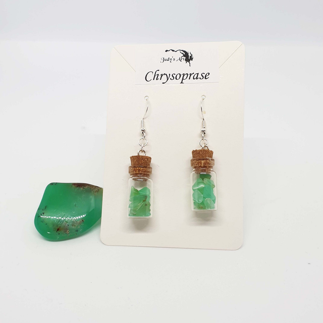 Boucles d'oreilles "Fiole minéral" Chrysoprase