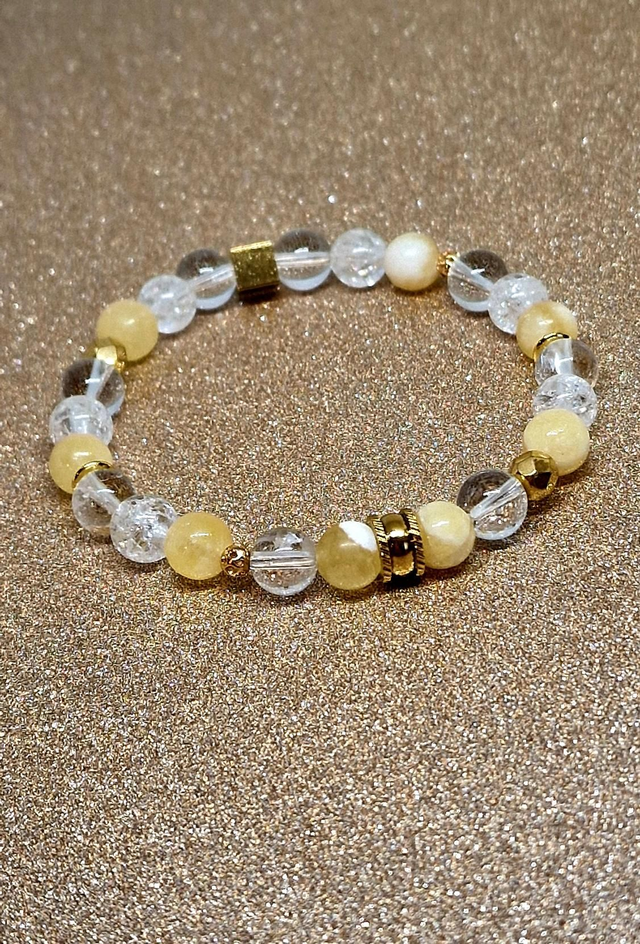 Bracelet Calcite jaune et Cristal de roche en 0,8 cm