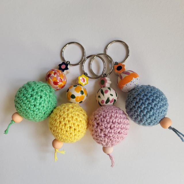 Chunky Bead Keyring or Bag Charm - Pink