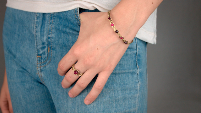 Bracelet tressé 5 agates roses