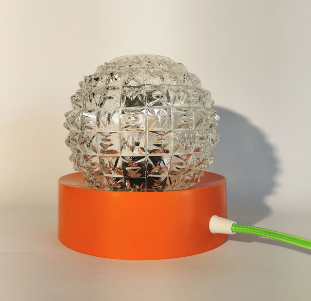 Lampe salon chevet bureau vintage boule verre transparent orange