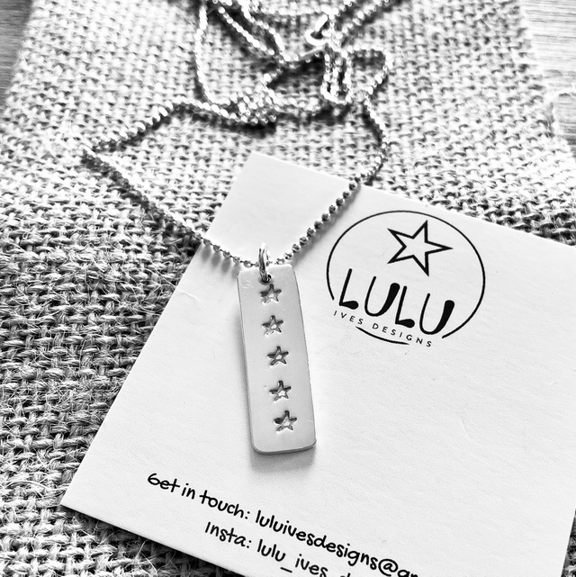 Sterling Silver Long Stamped Bar Necklace 