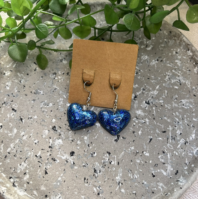 Boucles d’oreilles bleu à paillettes et argenté 