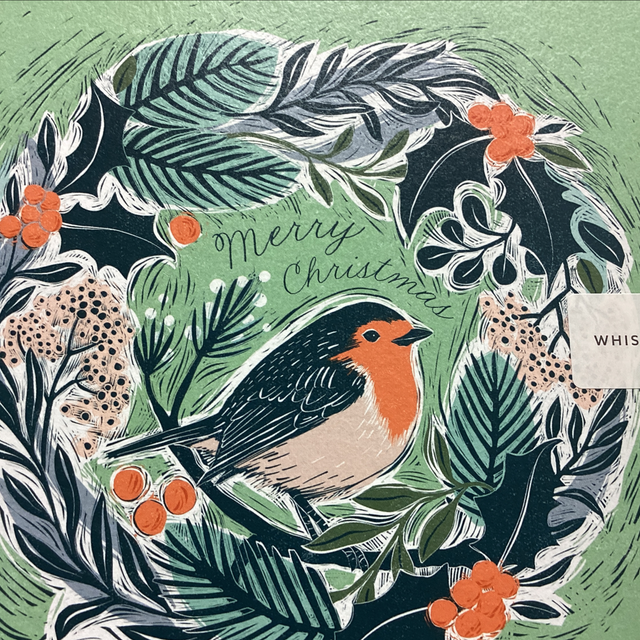 Christmas Open Whistlefish (Robin in wreath green background - LC) 