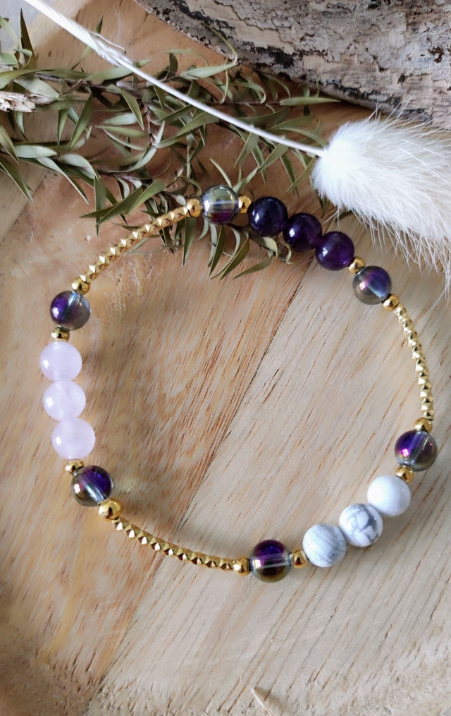 Bracelet "Sérénité" Améthyste, Quartz rose et Howlite