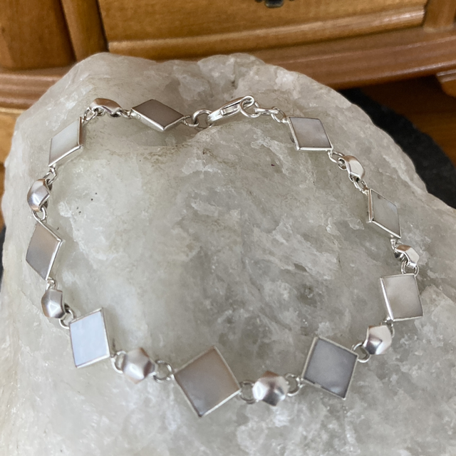 Cream Mother of Pearl Panel Bracelet in Sterling Silver