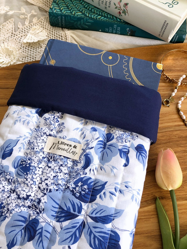 Pochette à livres en coton matelassé Philomèle - bleue
