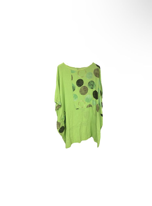  LMF - Green Linen Top with Spotted Pattern to Left Shoulder  - 121