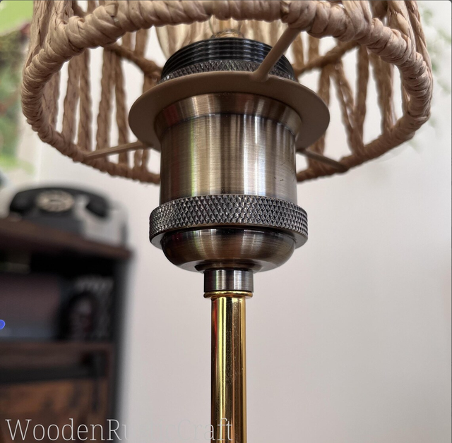 Solid Oak Table Lamp with Woven Cord Shade