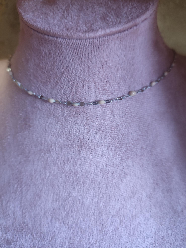 Collier rosaire acier inoxydable argent/nude 0001264