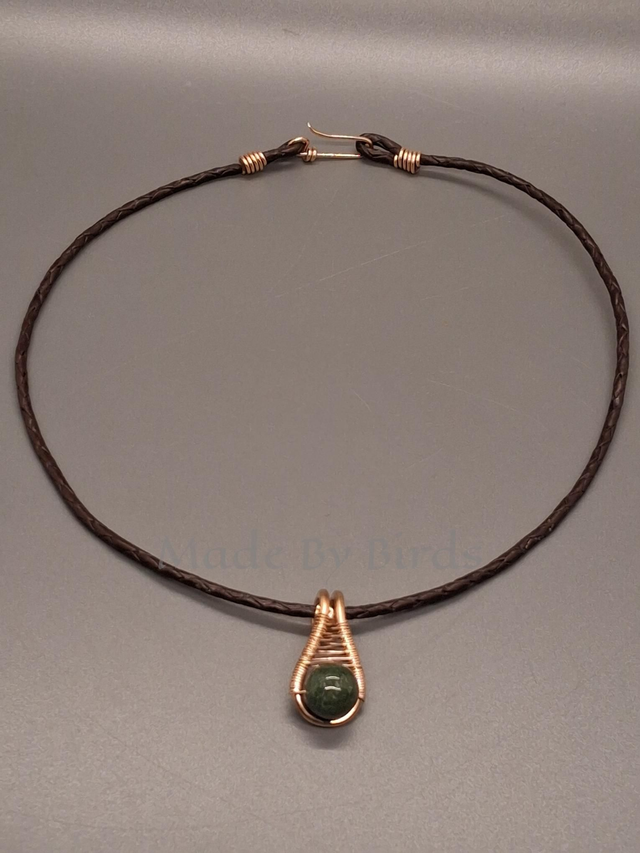 Bronze Teardrop Pendant Necklace With Fancy Jasper Bead & Feature Wire Wrap