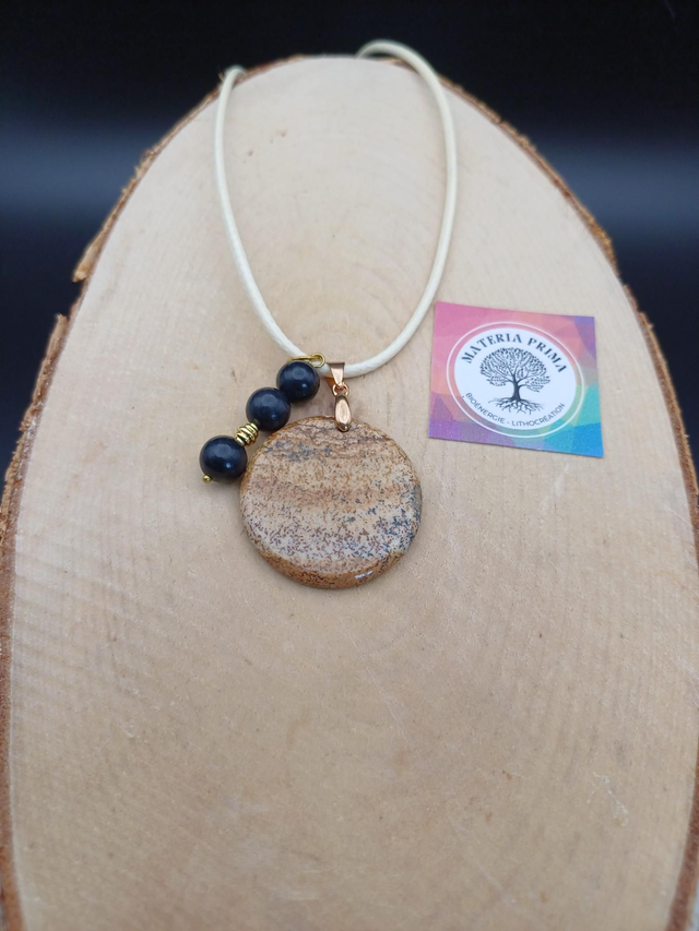 Collier jaspe paysage / shungite 