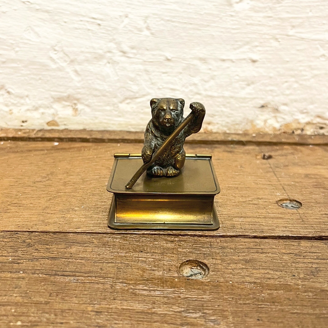 Victorian Brass Novelty Stamp Box with Bear Finial England or Continental Europe, circa 1890–1910