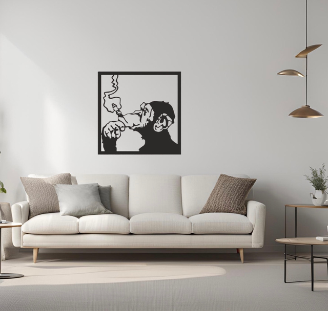 Cadre singe fumeur (39x39cm)