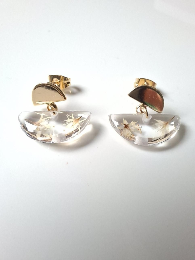 Boucles d'oreilles "Luna" Fleurs naturelles séchées acier inoxydable doré 