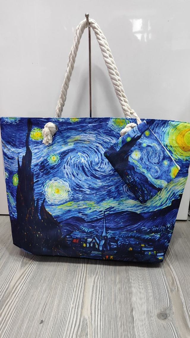 Borsa La notte stellata di Vincent Van Gogh in tela con manici in corda