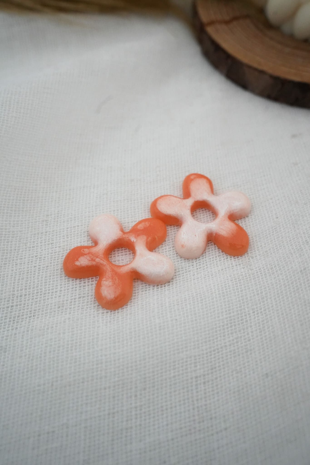 Grandes pampilles à paillettes oranges/blanches